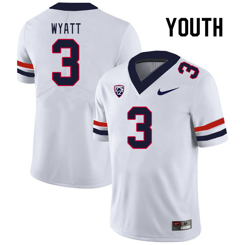Youth #3 Dylan Wyatt Arizona Wildcats College Football Jerseys Stitched Sale-White - Click Image to Close